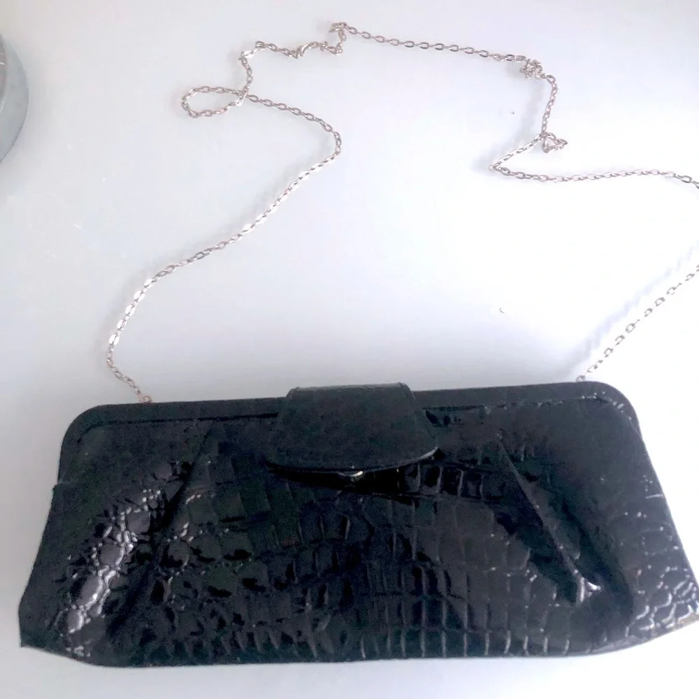 Clutch Purse Faux Black Alligator Print Vintage
